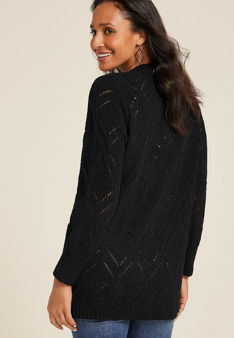 Maurices Sweaters Cardigans & Kimonos-Diamond Stitch Pocket Cardigan