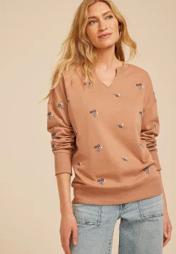 Maurices Sweatshirts-Embroidered Floral Relaxed Fit Sweatshirt