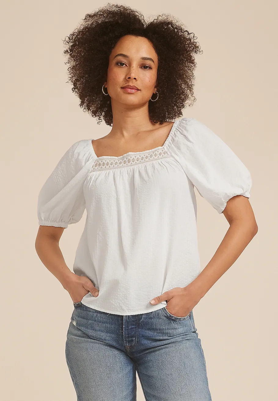 Maurices Shirts & Blouses-Embroidered Puff Sleeve Top