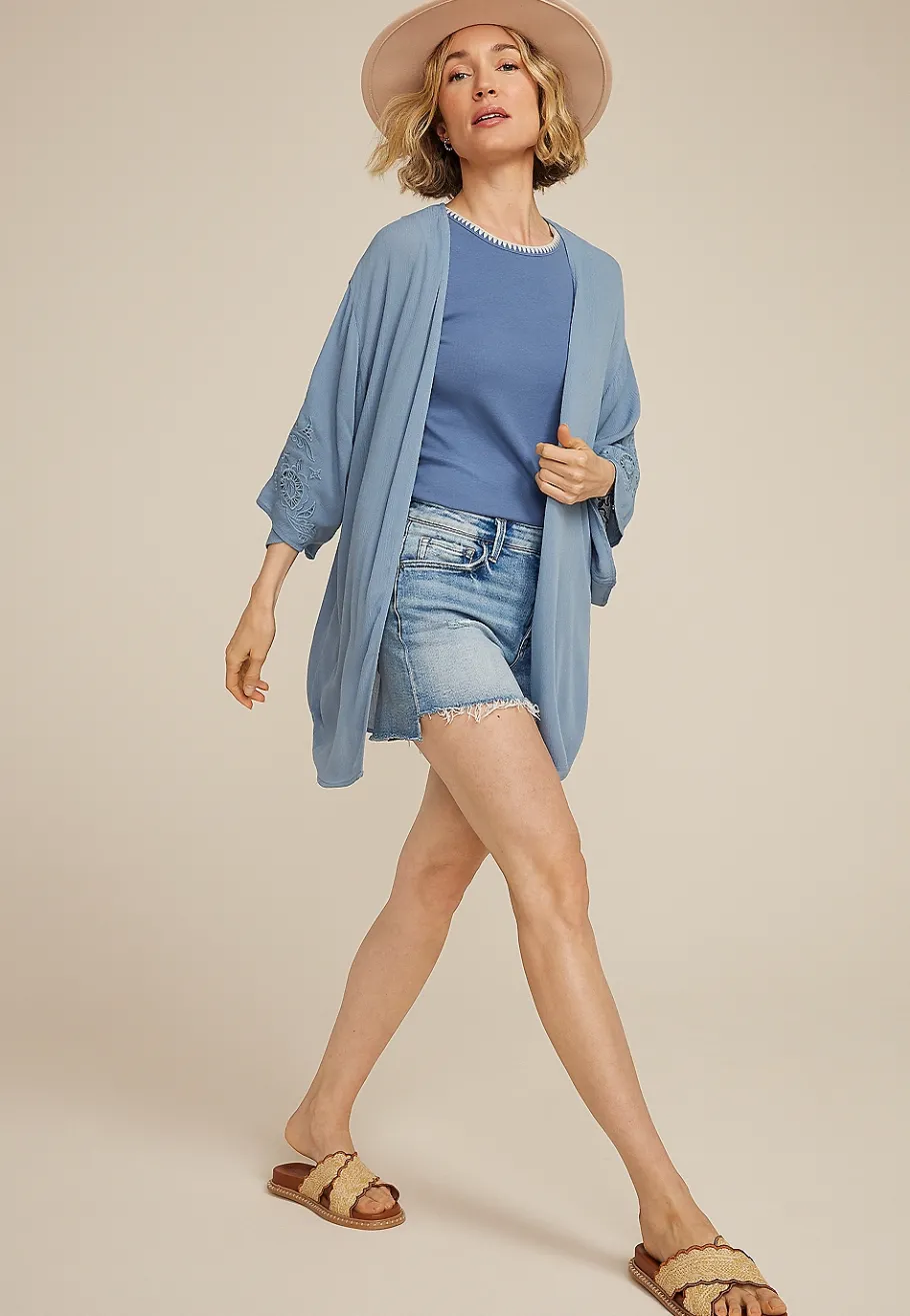 Maurices Sweaters Cardigans & Kimonos-Embroidered Sleeve Kimono