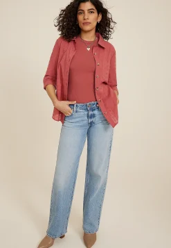 Maurices Plaid & Button Down Shirts-Eyelet Button Down Shirt