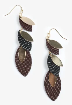 Maurices Earrings|Matching Sets-Faux Leather Black And Brown Leaf Linear Drop Earrings