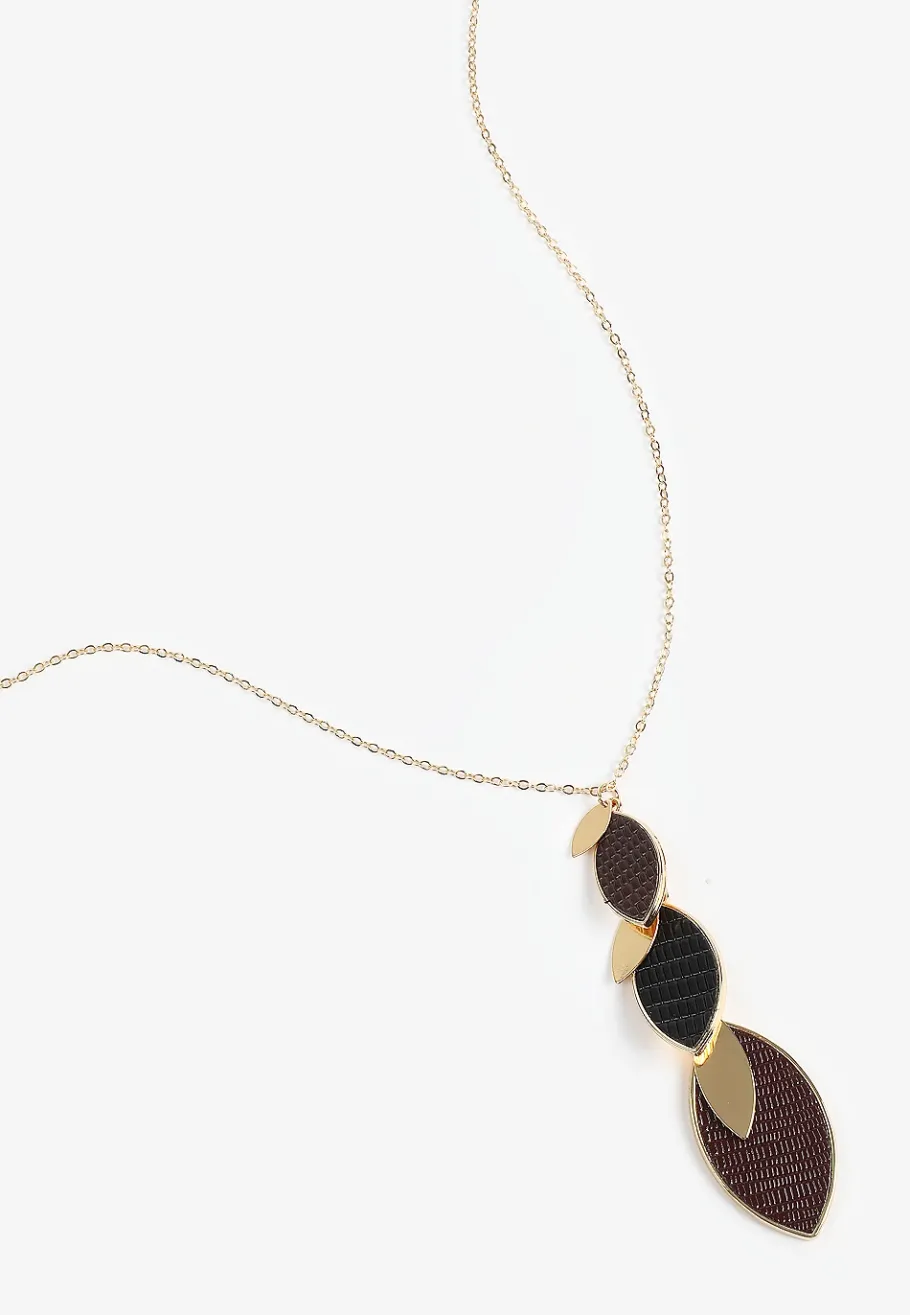 Maurices Necklaces|Matching Sets-Faux Leather Black And Brown Leaf Linear Pendant Necklace