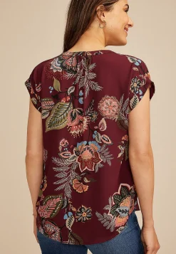 Maurices Shirts & Blouses-Floral Button Front Dolman Short Sleeve Blouse