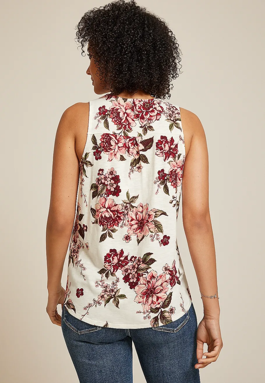 Maurices Tanks & Camis-Floral Crochet Yoke Tank Top