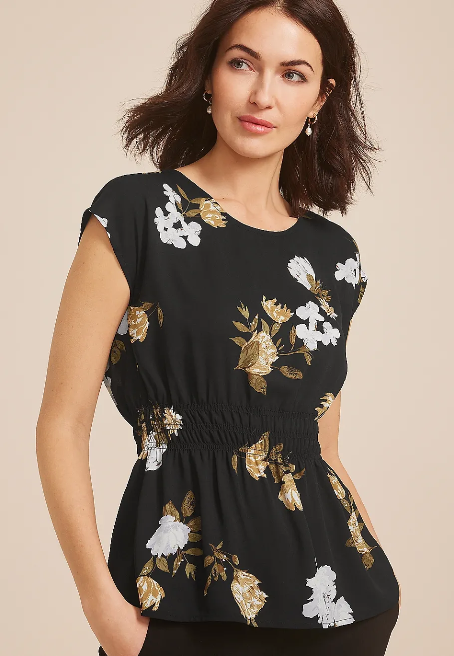 Maurices Shirts & Blouses-Floral Dolman Sleeve Peplum Blouse