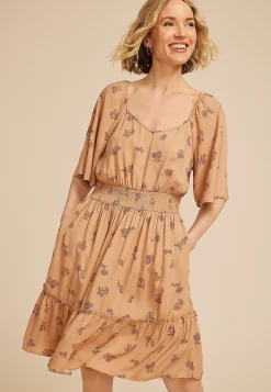 Maurices Work Dresses-Floral Flutter Textured Skater Dress