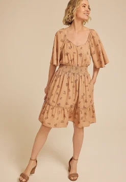 Maurices Work Dresses-Floral Flutter Textured Skater Dress