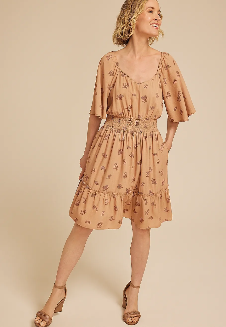 Maurices Work Dresses-Floral Flutter Textured Skater Dress