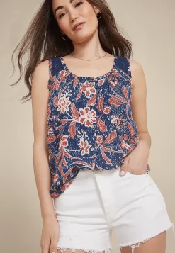 Maurices Shirts & Blouses|Tanks & Camis-Floral Lace Strap Button Down Tank Top