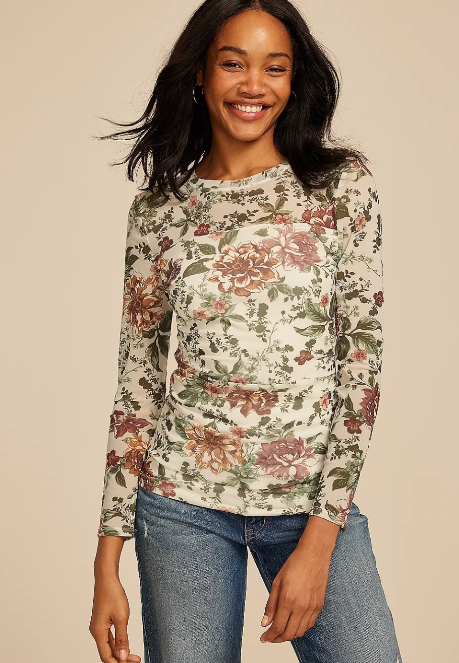 Maurices Tees|Shirts & Blouses-Floral Mesh Blouse