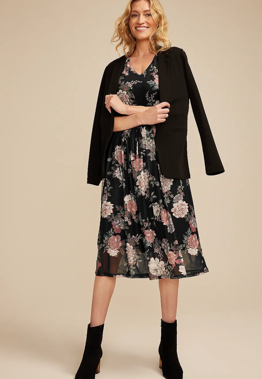 Maurices Wedding Guest & Cocktail Dresses-Floral Mesh Flutter Sleeve Midi Dress
