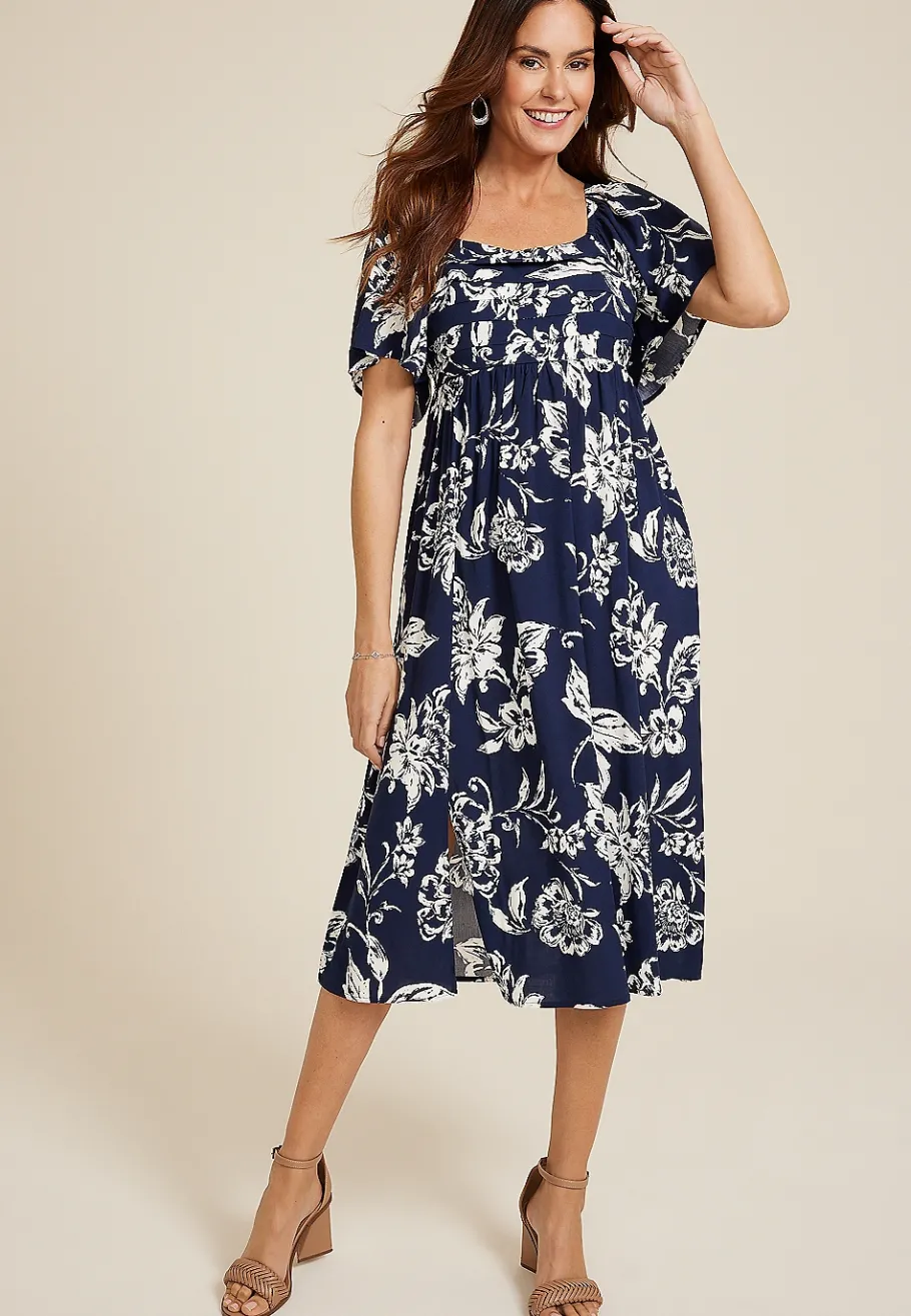 Maurices Wedding Guest & Cocktail Dresses-Floral Pleated Bodice Midi Dress