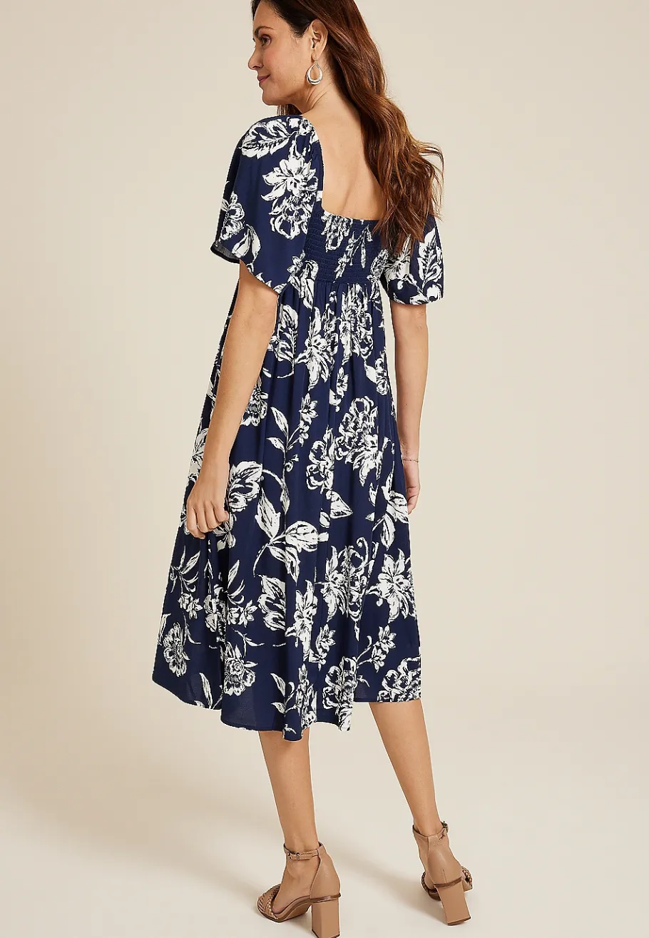Maurices Wedding Guest & Cocktail Dresses-Floral Pleated Bodice Midi Dress