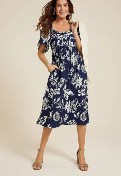 Maurices Wedding Guest & Cocktail Dresses-Floral Pleated Bodice Midi Dress