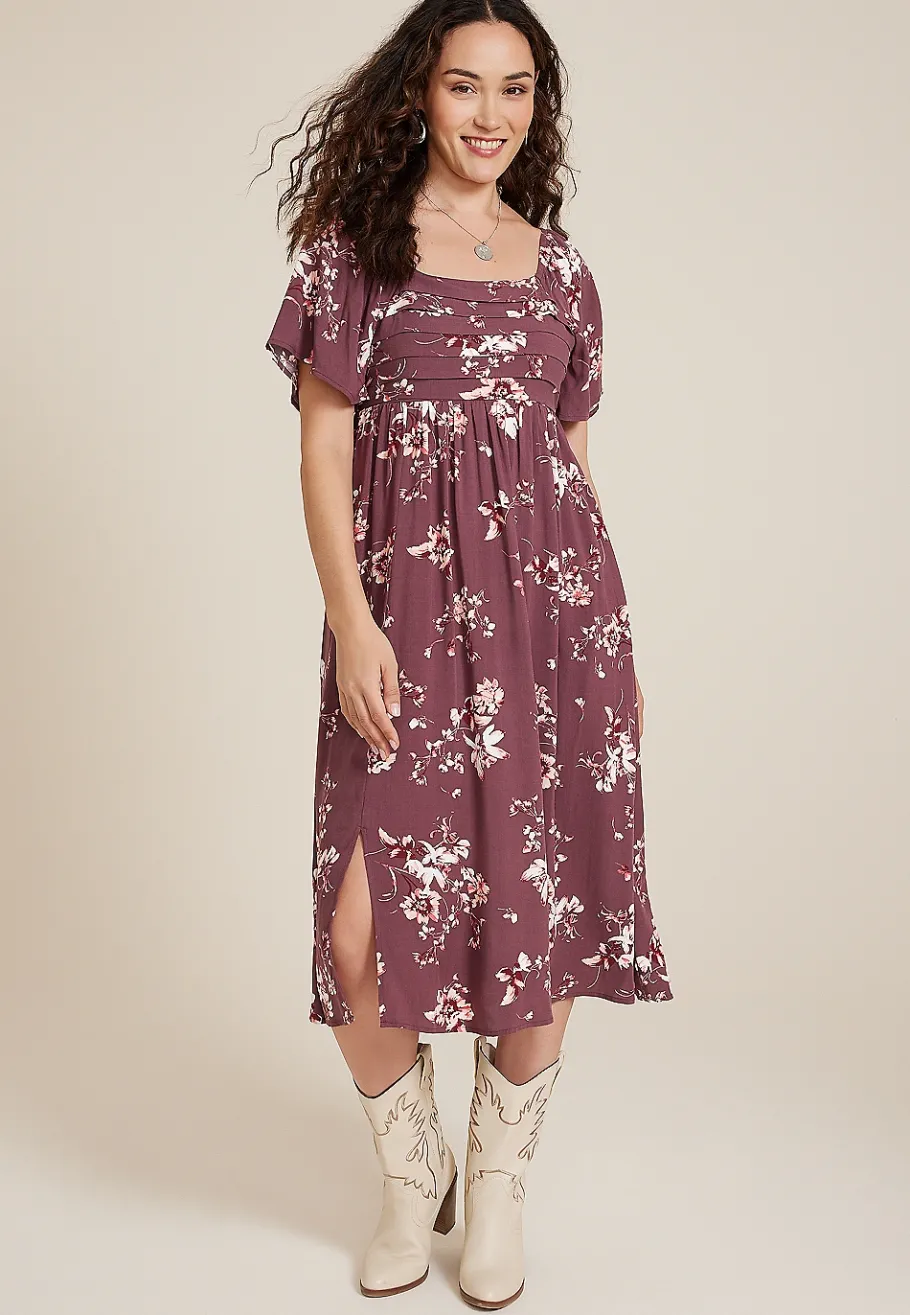 Maurices Wedding Guest & Cocktail Dresses-Floral Pleated Bodice Midi Dress