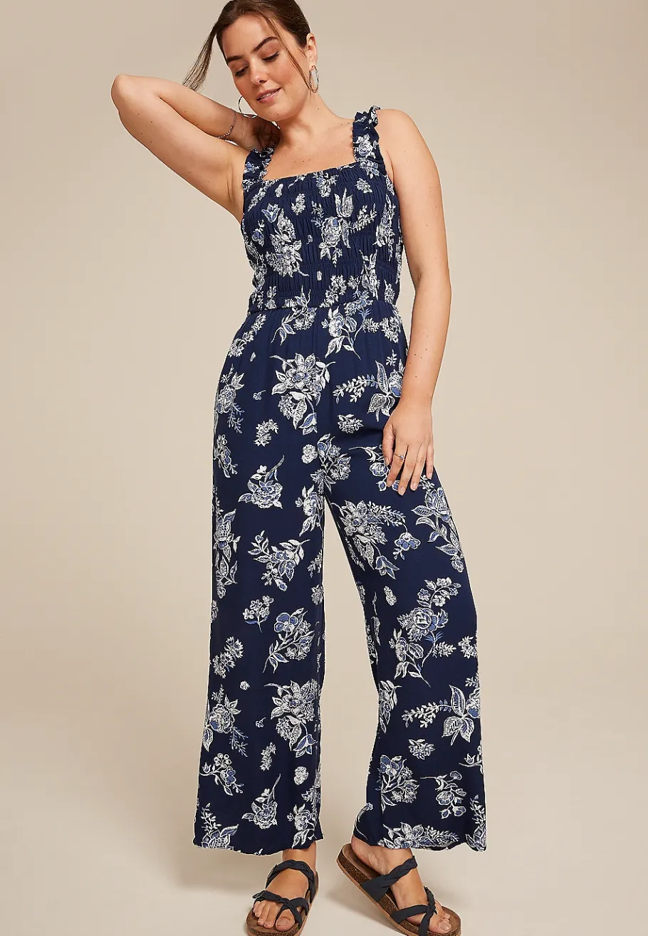 Maurices Wedding Guest & Cocktail Dresses-Floral Smocked Jumpsuit