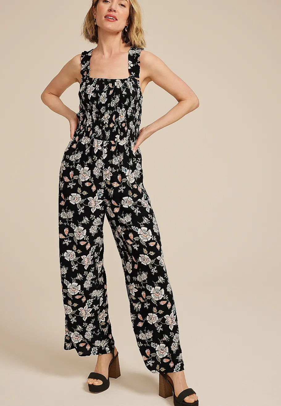 Maurices Wedding Guest & Cocktail Dresses-Floral Smocked Jumpsuit