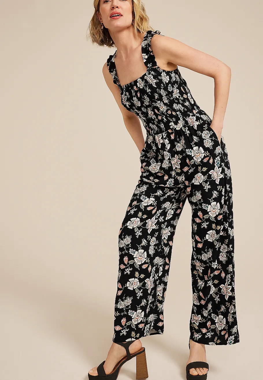 Maurices Wedding Guest & Cocktail Dresses-Floral Smocked Jumpsuit