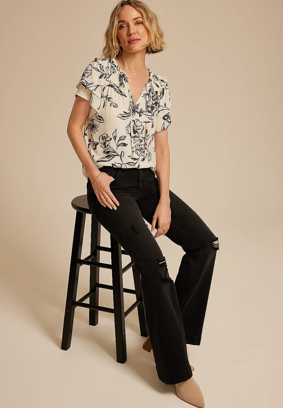 Maurices Shirts & Blouses-Floral Tiered Short Sleeve Blouse