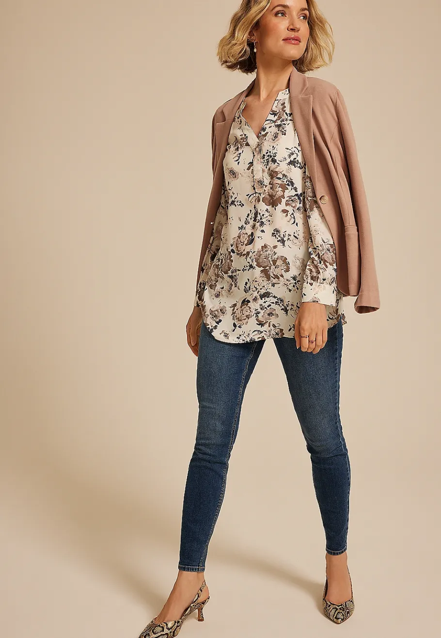 Maurices Shirts & Blouses-Floral V Neck Long Sleeve Blouse