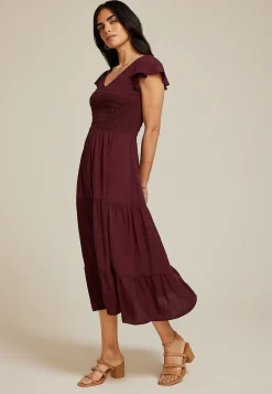 Maurices Wedding Guest & Cocktail Dresses|Work Dresses-Flutter Sleeve Smocked Midi Dress