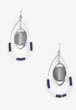 Maurices Earrings-Game Day Navy Blue And White Beaded Teardrop Earrings