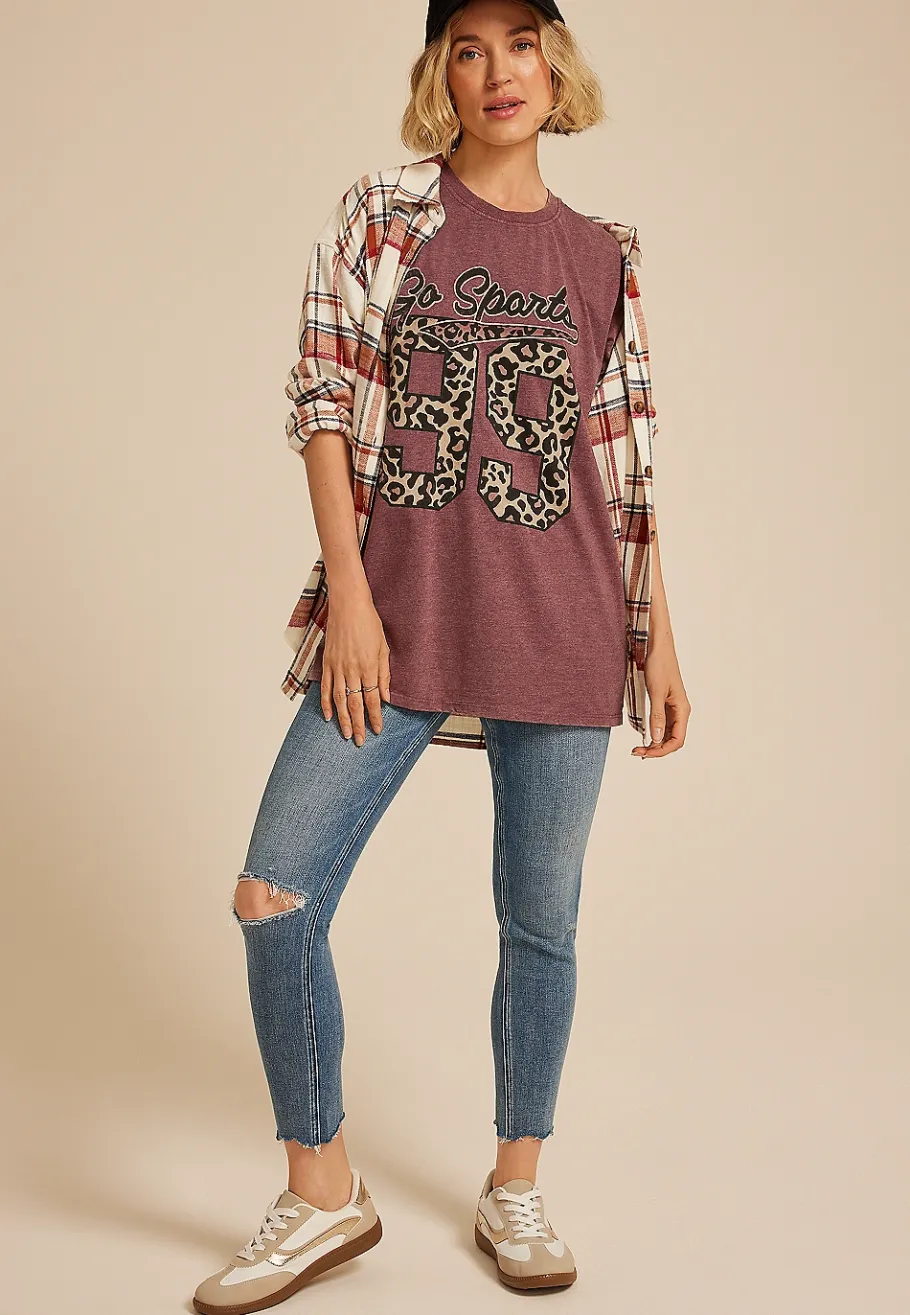 Maurices Tees|Graphics-Go Sports Leopard Print Oversized Fit Graphic Tee
