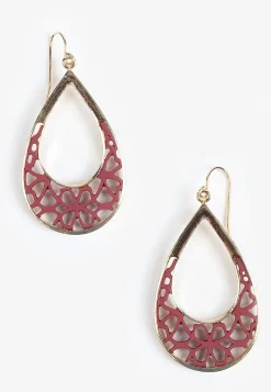 Maurices Earrings-Gold And Floral Cut Out Teardrop Earrings