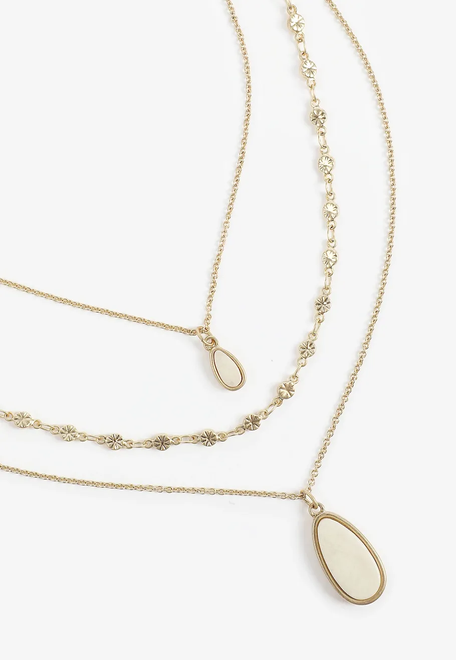 Maurices Necklaces|Matching Sets-And Cream Oval Stone Pendant Layered Necklace