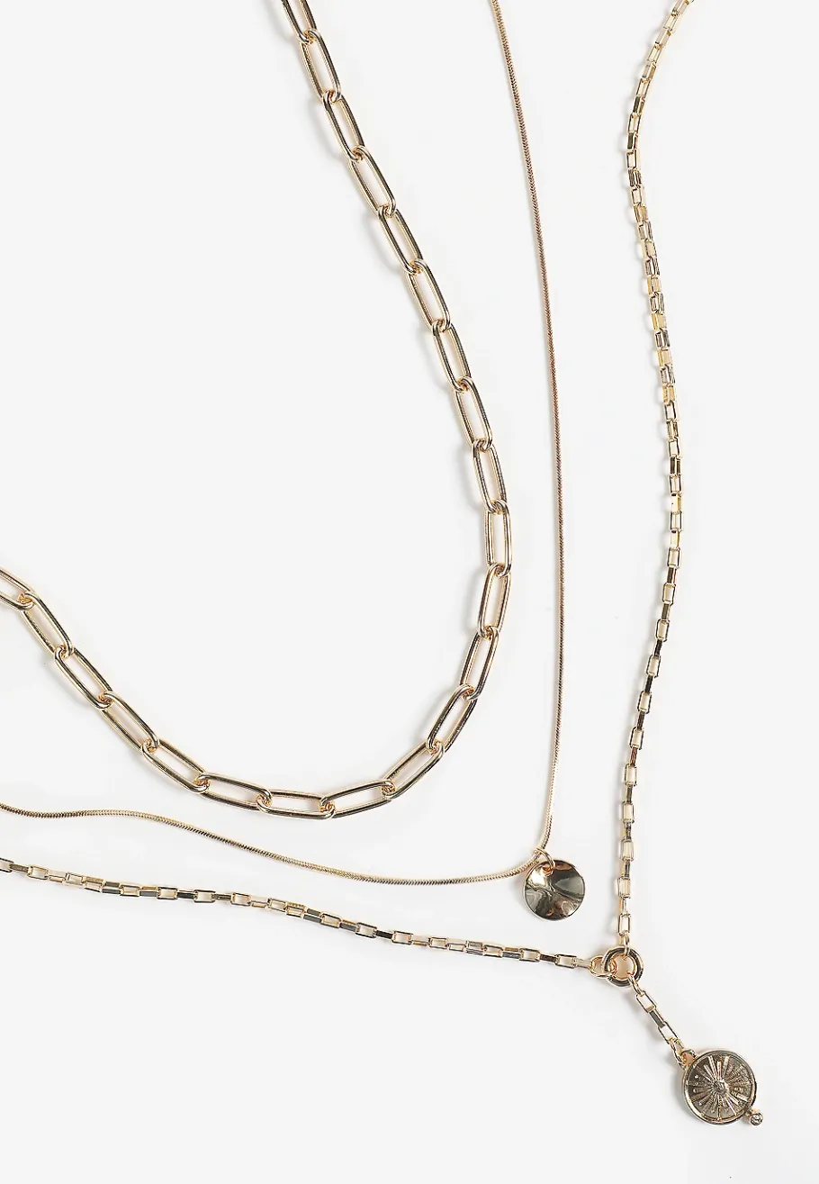 Maurices Necklaces-Triple Layered Coin Necklace