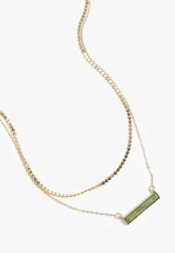 Maurices Necklaces|Matching Sets-Green Stone Bar Double Layered Necklace