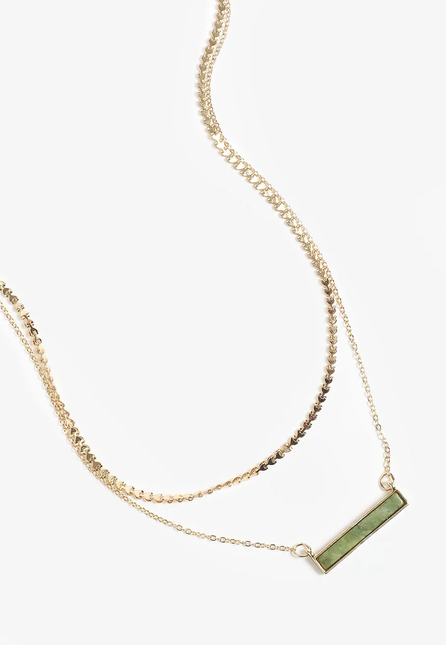 Maurices Necklaces|Matching Sets-Green Stone Bar Double Layered Necklace