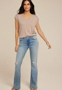 Maurices Tees-Grommet Shoulder Scoop Neck Tee