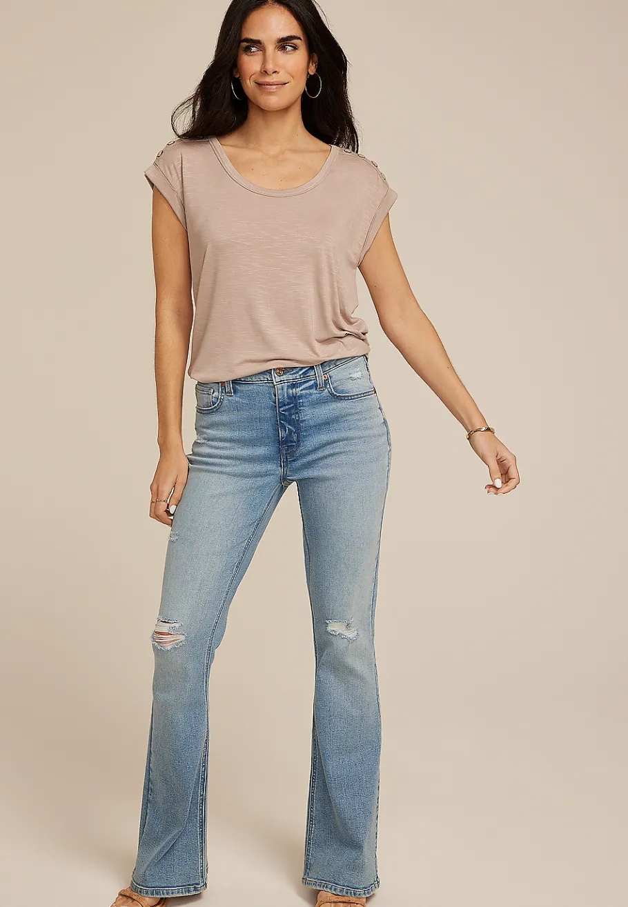 Maurices Tees-Grommet Shoulder Scoop Neck Tee