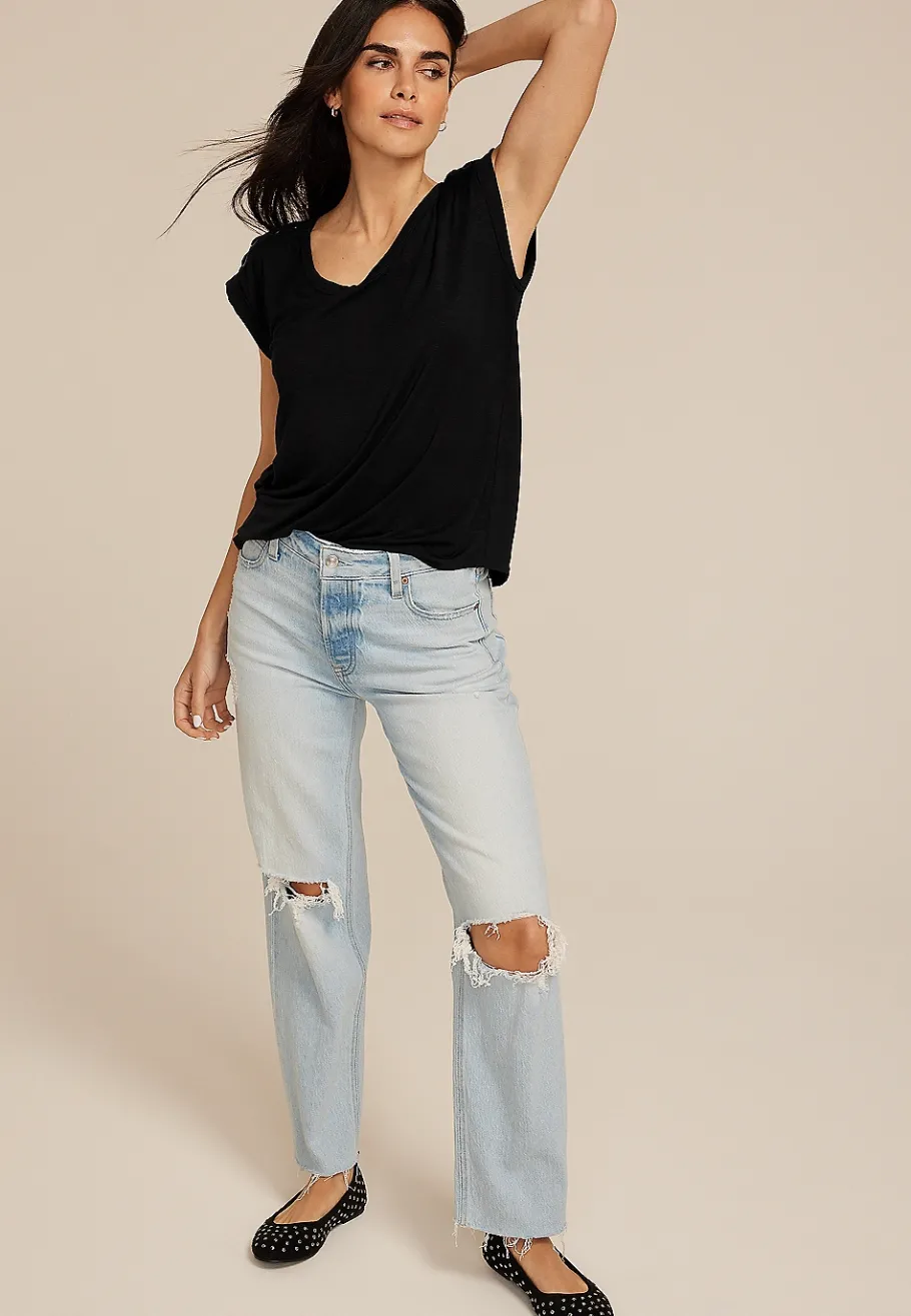 Maurices Tees-Grommet Shoulder Scoop Neck Tee