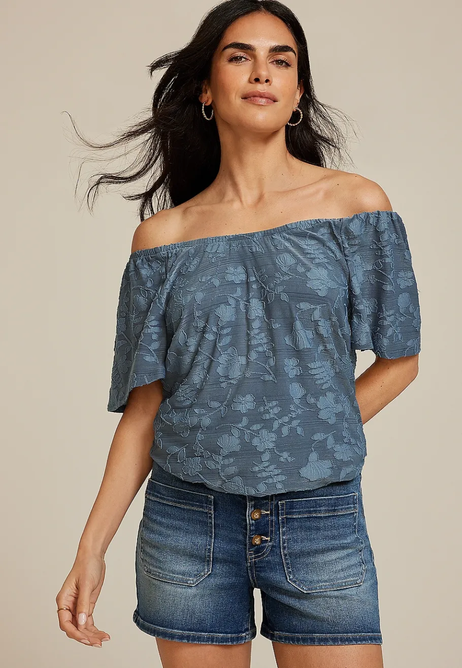 Maurices Shirts & Blouses-Jacquard Bubble Hem Blouse