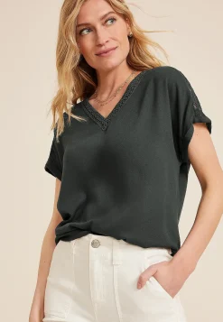 Maurices Shirts & Blouses-Lace Trim V Neck Dolman Tee