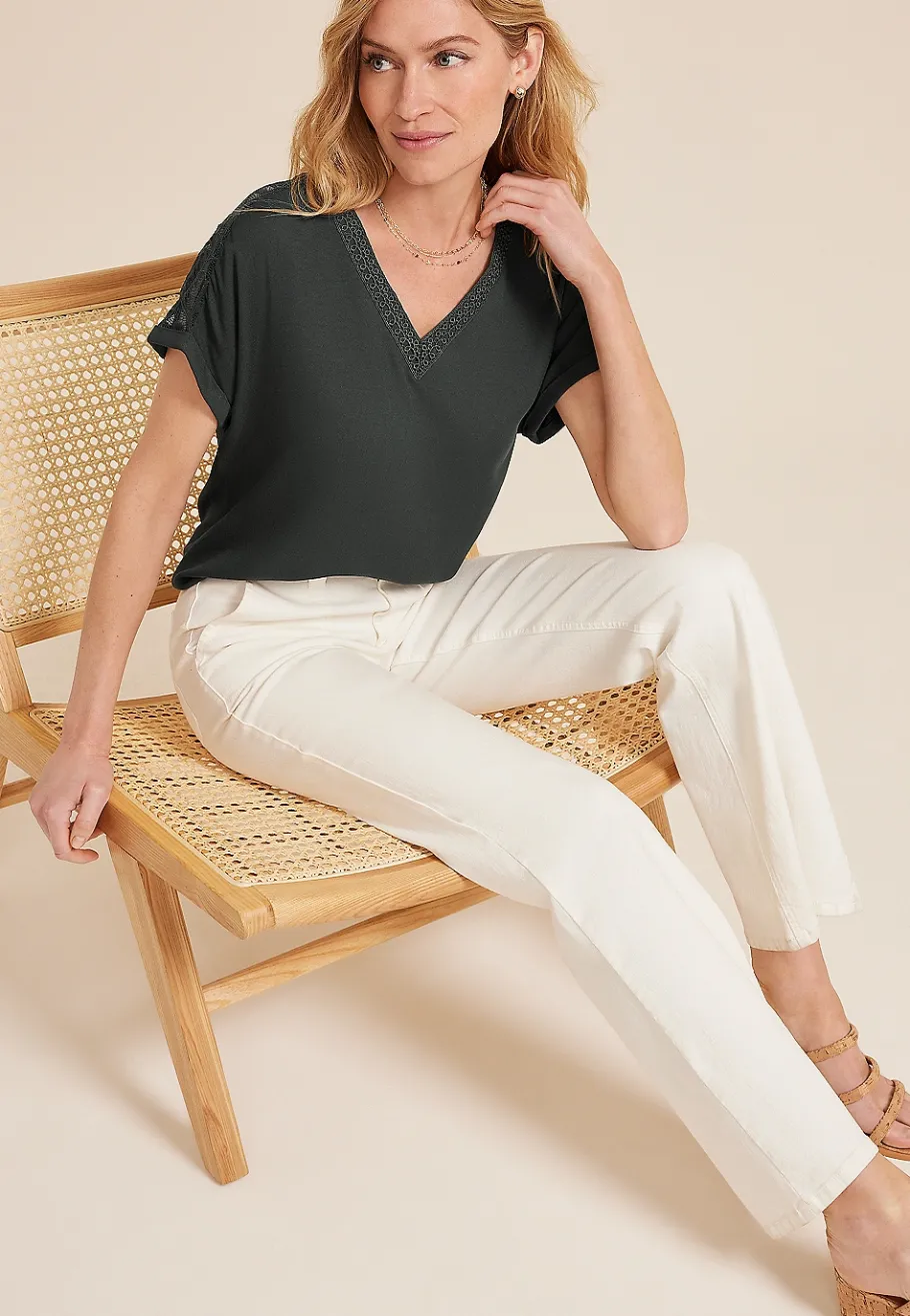 Maurices Shirts & Blouses-Lace Trim V Neck Dolman Tee