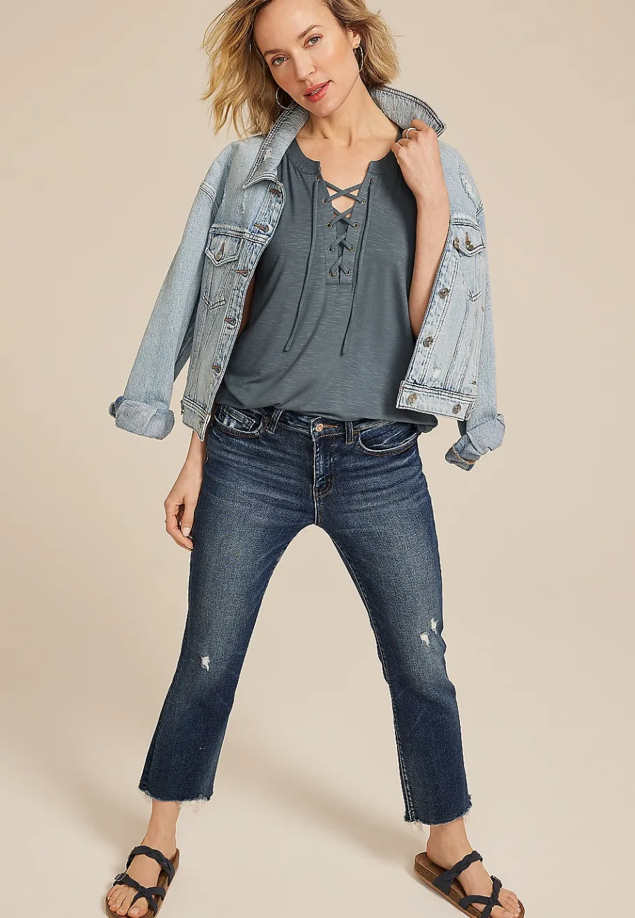 Maurices Tees-Lattice Front Short Sleeve Tee
