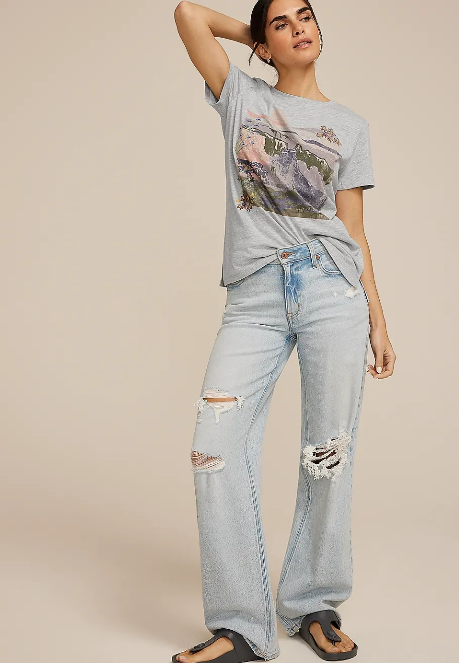 Maurices Tees|Graphics-Mountain Floral Embroidered Classic Fit Graphic Tee