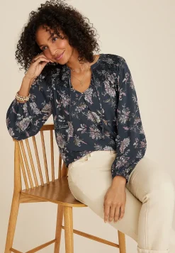 Maurices Shirts & Blouses-Navy Floral Peasant Blouse