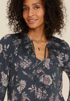 Maurices Shirts & Blouses-Navy Floral Peasant Blouse