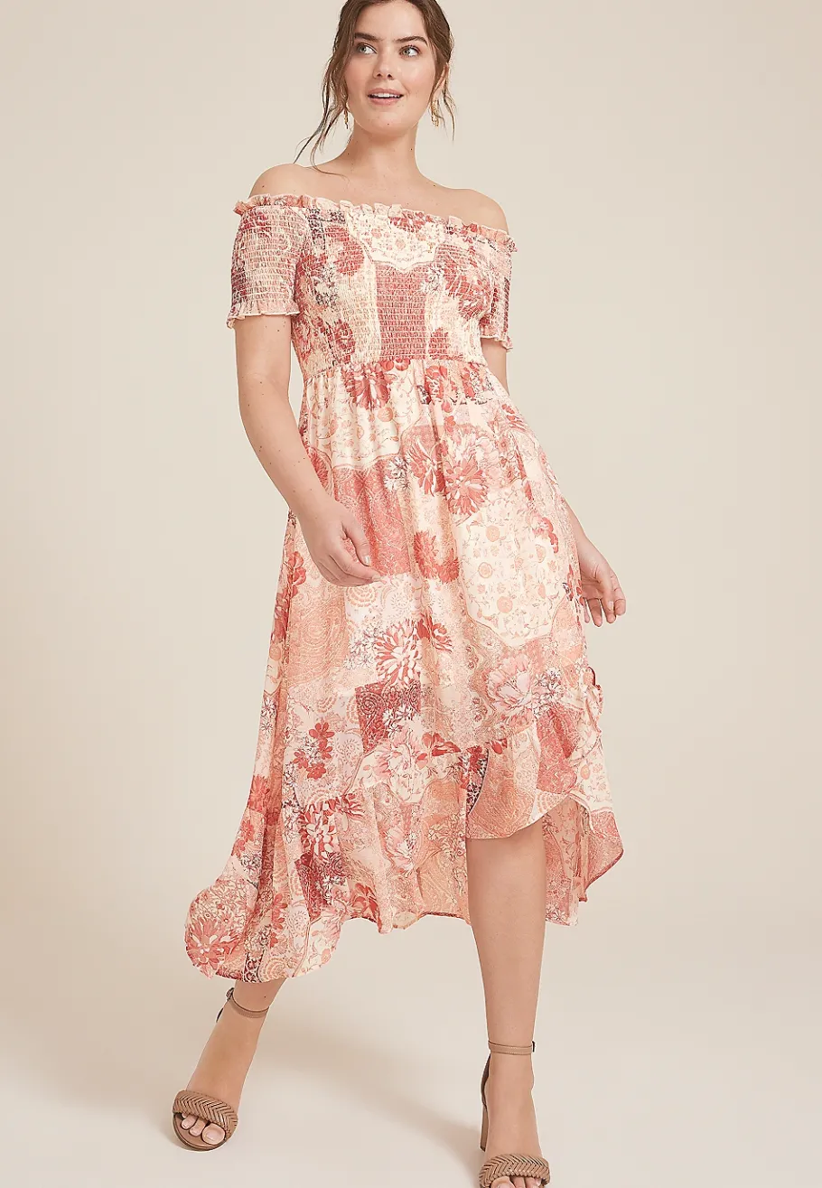 Maurices Wedding Guest & Cocktail Dresses-Off The Shoulder Smocked Midi Dress