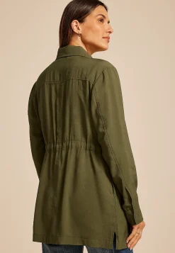 Maurices Jackets-Olive Twill Cinched Waist Jacket