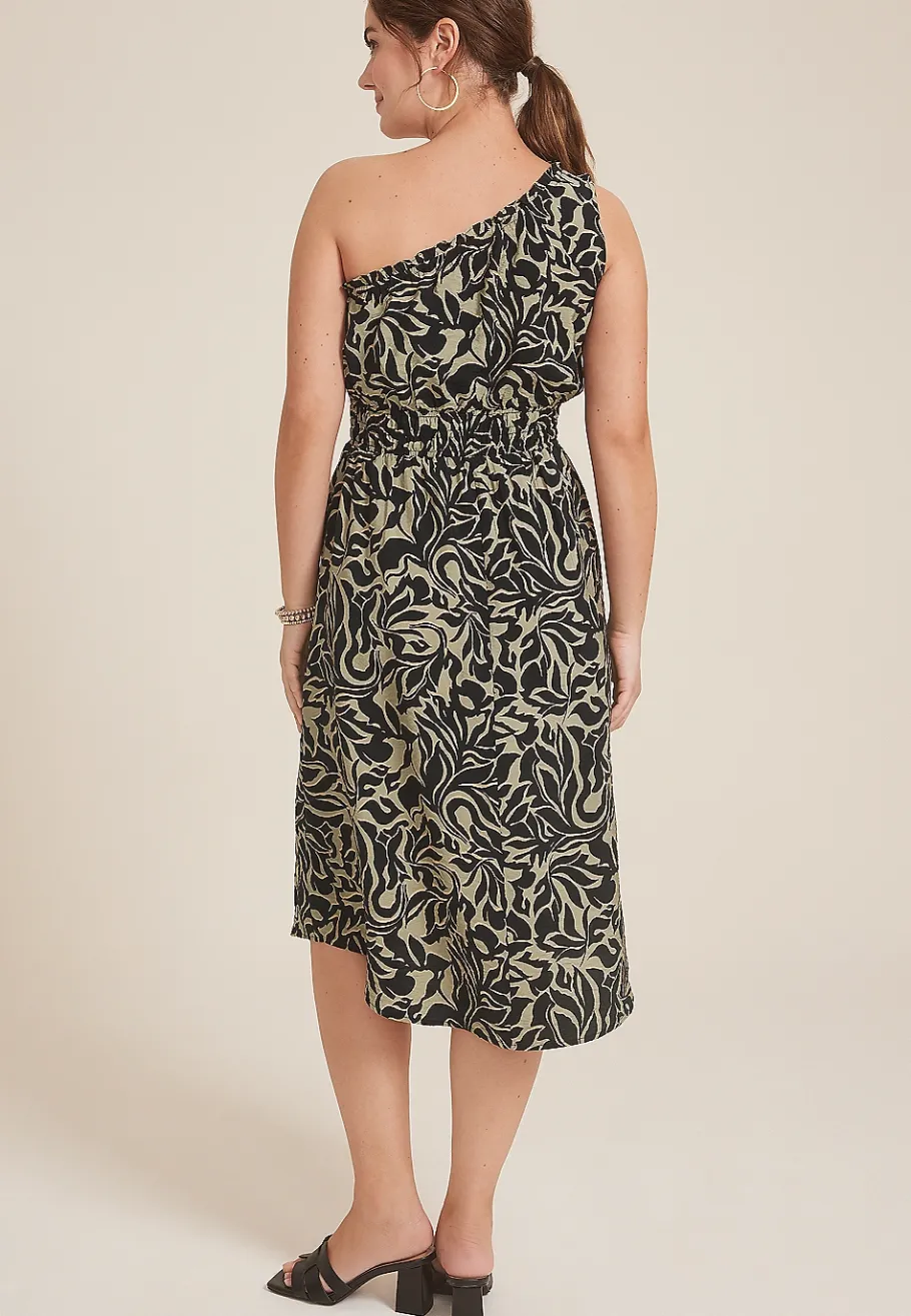 Maurices Wedding Guest & Cocktail Dresses-One Shoulder Printed Midi Dress