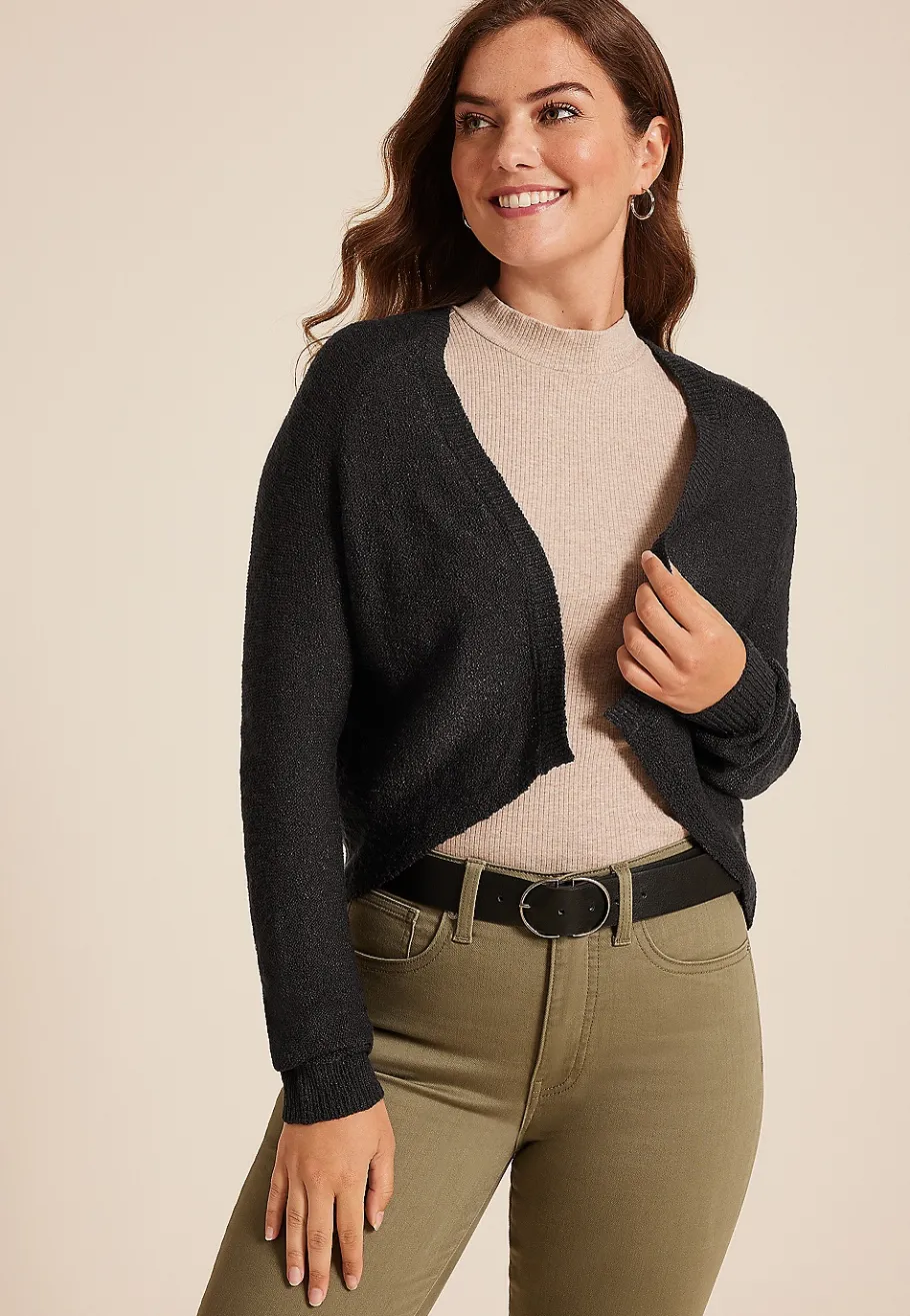 Maurices Sweaters Cardigans & Kimonos-Open Front Long Sleeve Shrug Cardigan
