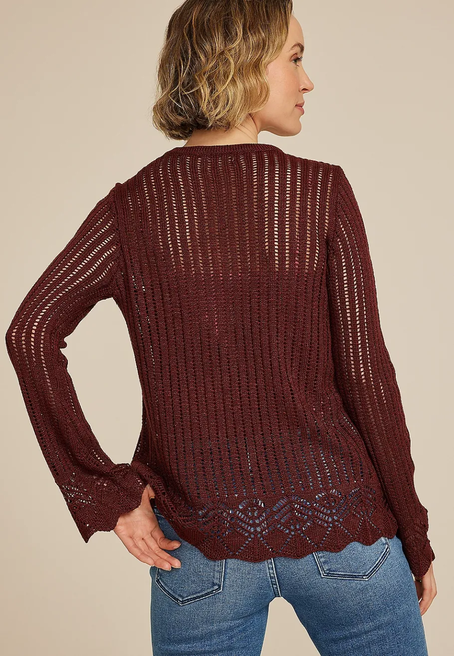 Maurices Sweaters Cardigans & Kimonos-Open Stitch Bell Sleeve Sweater