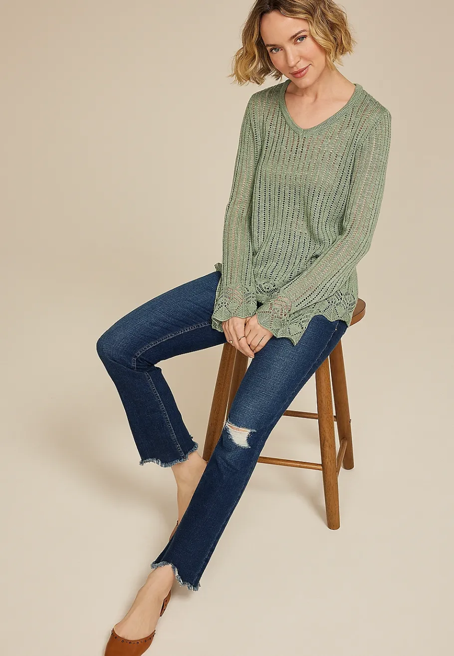 Maurices Sweaters Cardigans & Kimonos-Open Stitch Bell Sleeve Sweater
