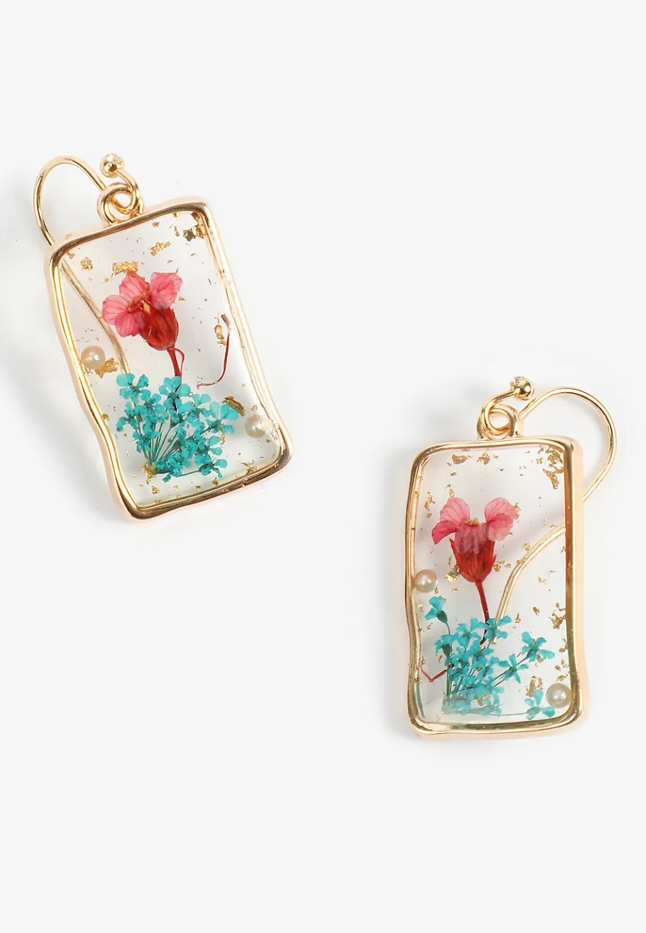 Maurices Earrings|Matching Sets-Pink And Turquoise Pressed Flower Earrings